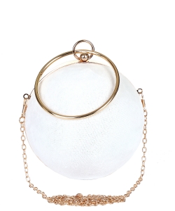 Round Ball Shaped Velvet Clutch Crossbody Bag 6710 WHITE